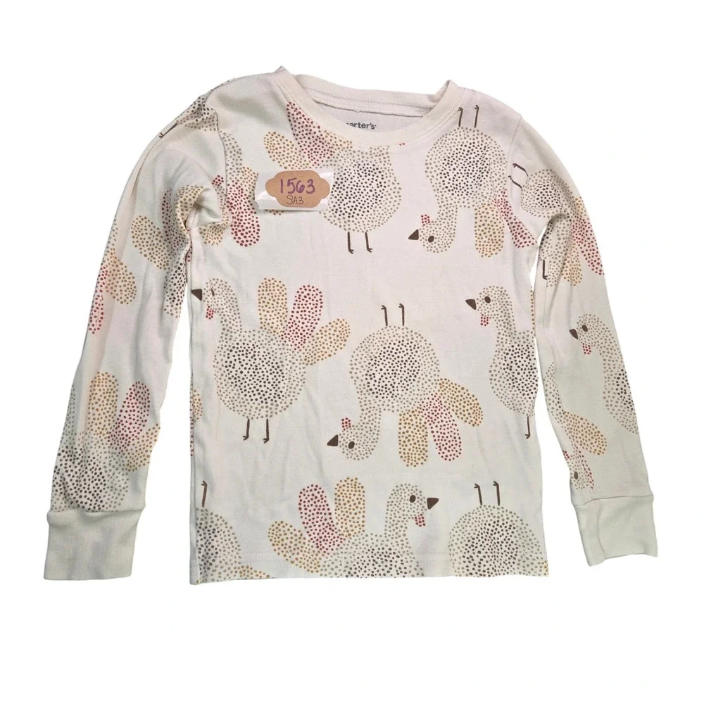 Carters Toddler 4T Turkey Print Pajama Set Long Sleeve Cream Thanksgiving 1563
